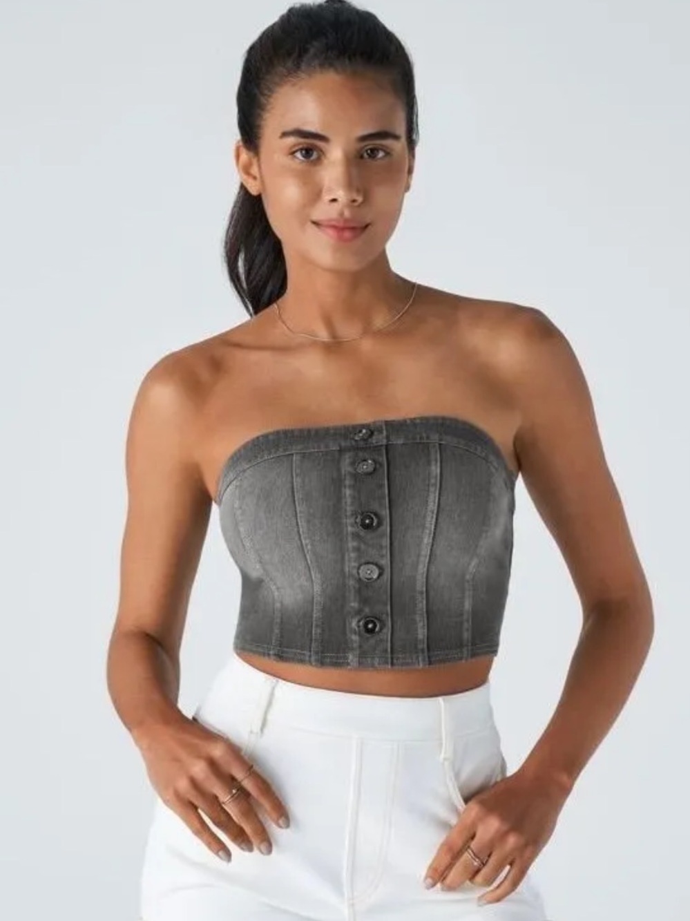 Halara Denim Corset Strapless Cropped Tank Black